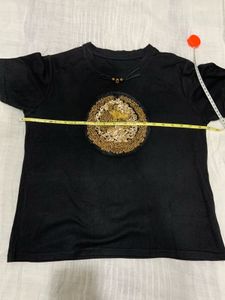 Designer Embroidered Black Pure Cotton Tee