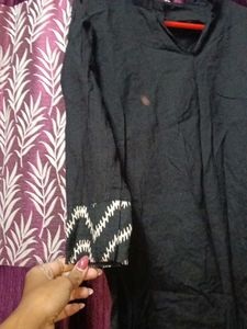 Black Tunic Top with Aztec Cuff Detail