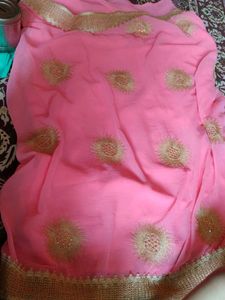 Pink Saree with Gold Embroidery