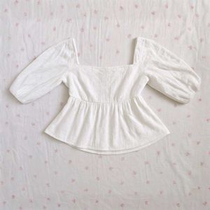 White Puff Sleeve Korean Top