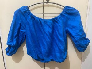 ForeverNew Blue Pure Linen Blouse