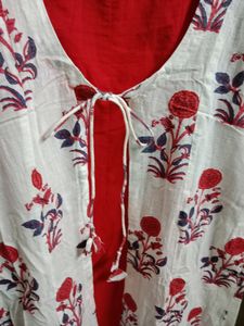 Floral Print Red &amp; White Tunic With Jacket