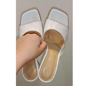 H&amp;M White Wedge Heel Mules