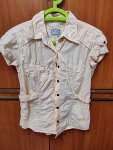 Casual Beige Button-Up Shirt