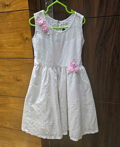 Girl's Schiffli Dress with Pink Floral Detail