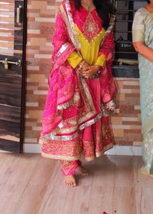 Pink &amp; Yellow Embroidered Salwar Suit