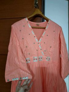 Coral Ethnic Gown with Silver Embroidery✨