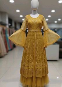 Elegant Mustard Embroidered Anarkali
