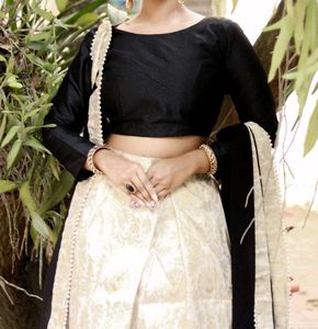Silk Black and golden Zari Lehenga