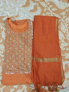 Elegant Orange Gottapatti Kurta Set