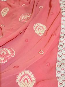 Coral Lace Trimmed Fabric