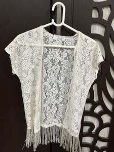White Lace Fringe Shrug