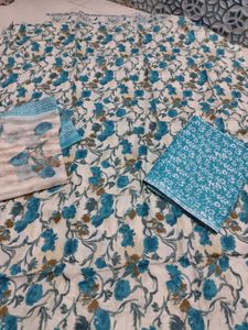Floral Dress Material Sky Blue Soft Cotton