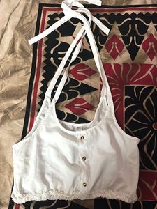 White Button-Front Crop Top Unused