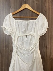 White Backless Dress With Drawstrings