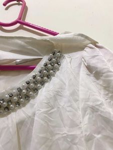 Elegant White Pearl Ruffled Top Bust 34