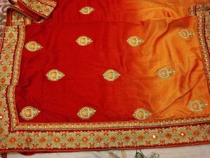 Elegant Red Saree with Gold Embroidery