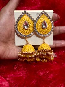 Yellow Meenakari Earrings