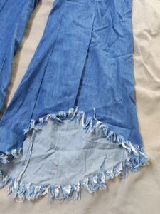 Fringe Hem Wide Leg Denim Pants