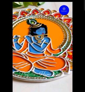 Krishna&#39;s Bliss: Lippan Art with Floral Mandala🌸