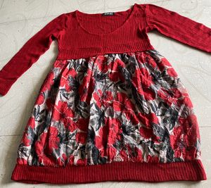 Stylish Red Floral Long Top | Size 34 Bust