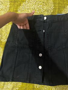 Black Denim Button-Down Skirt