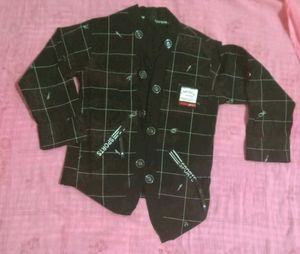Boys Black Checkered Blazer