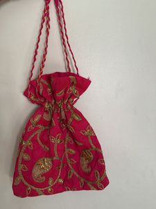 Pink Embroidered Potli Bag