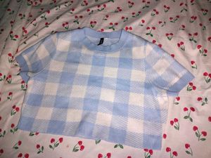 Blue Checkered Crop Top