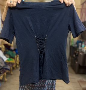 Corset Style Stylish Black Lace-Up T-Shirt