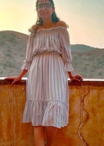 Striped Off-Shoulder Midi Dress
