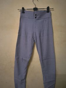 Striped Button High Waist Pants