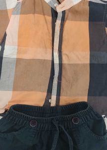 Kids Plaid Shirt & Corduroy Shorts Set