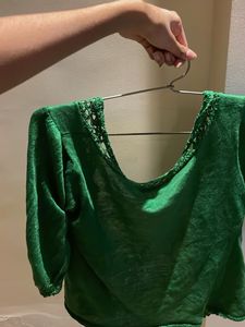 Green Crochet Trimmed Top