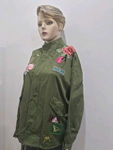 zara Green Floral Embroidered Jacket