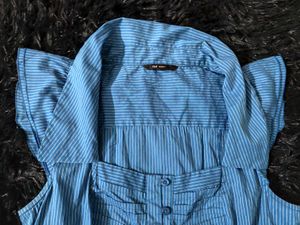 Blue Square Neck Office Siren Fitted Shirt