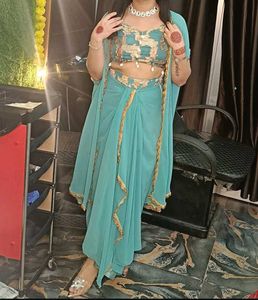 Drape Skirt And Crop Top With Long Shrug