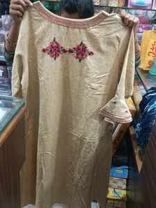 Golden Kurti With Hand Embroidry.... Totally New Never Been Used