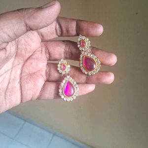 Elegant PINK And SILVER Stoned Jewellery Set