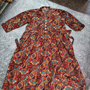 Patterned front slit dress