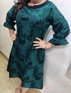 Bottle Green Floral Print Dress