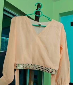 Peach Ruffle Ethnic Skirt And Top