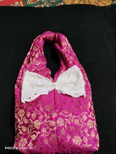 Pink Floral Bow Tote Bag