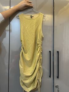 Gold Shimmer Bodycon Ruched Dress (size- S)