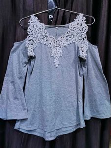 Gray Cold Shoulder Top
