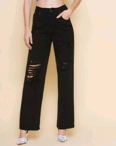 Puella Distressed Black Wide Leg Jeans, 36 Size