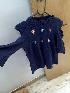 Blue Shoulder Cut Top