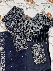 Elegant Embroidered Salwar Kameez Velvet