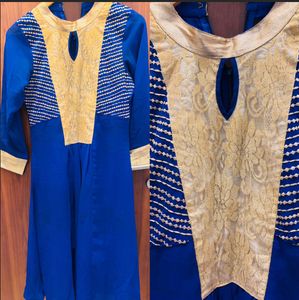 Blue & Gold Detail Occasion Dress