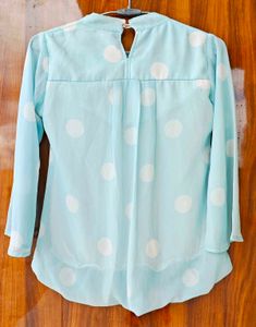 Chic Light Blue Polka Dot Blouse